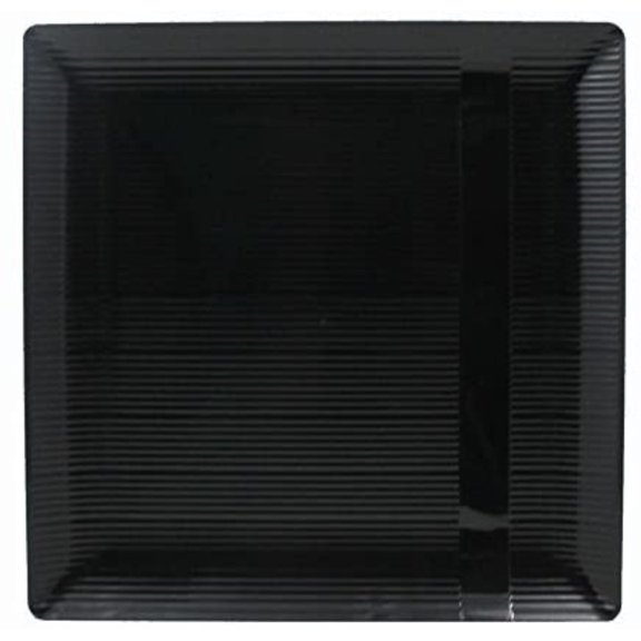 Crown Display Disposable-Black-Plastic-Plates-Square Linear (40 Pack) Wedding Dinner (7.5")