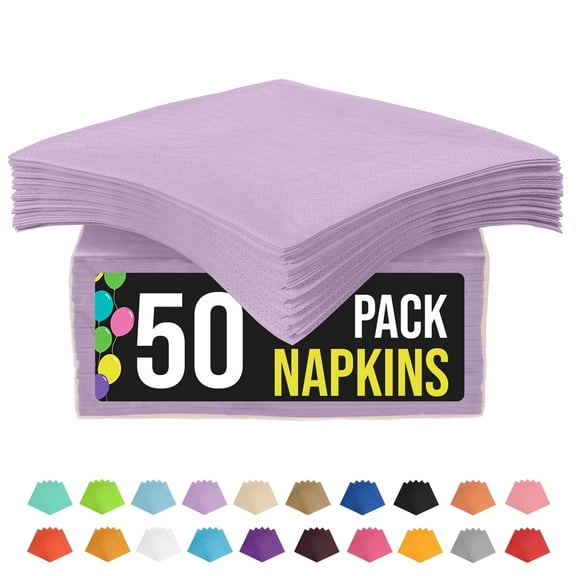 Crown Display Disposable Lavender Napkins - 50 Count, Solid Print, Baby Shower