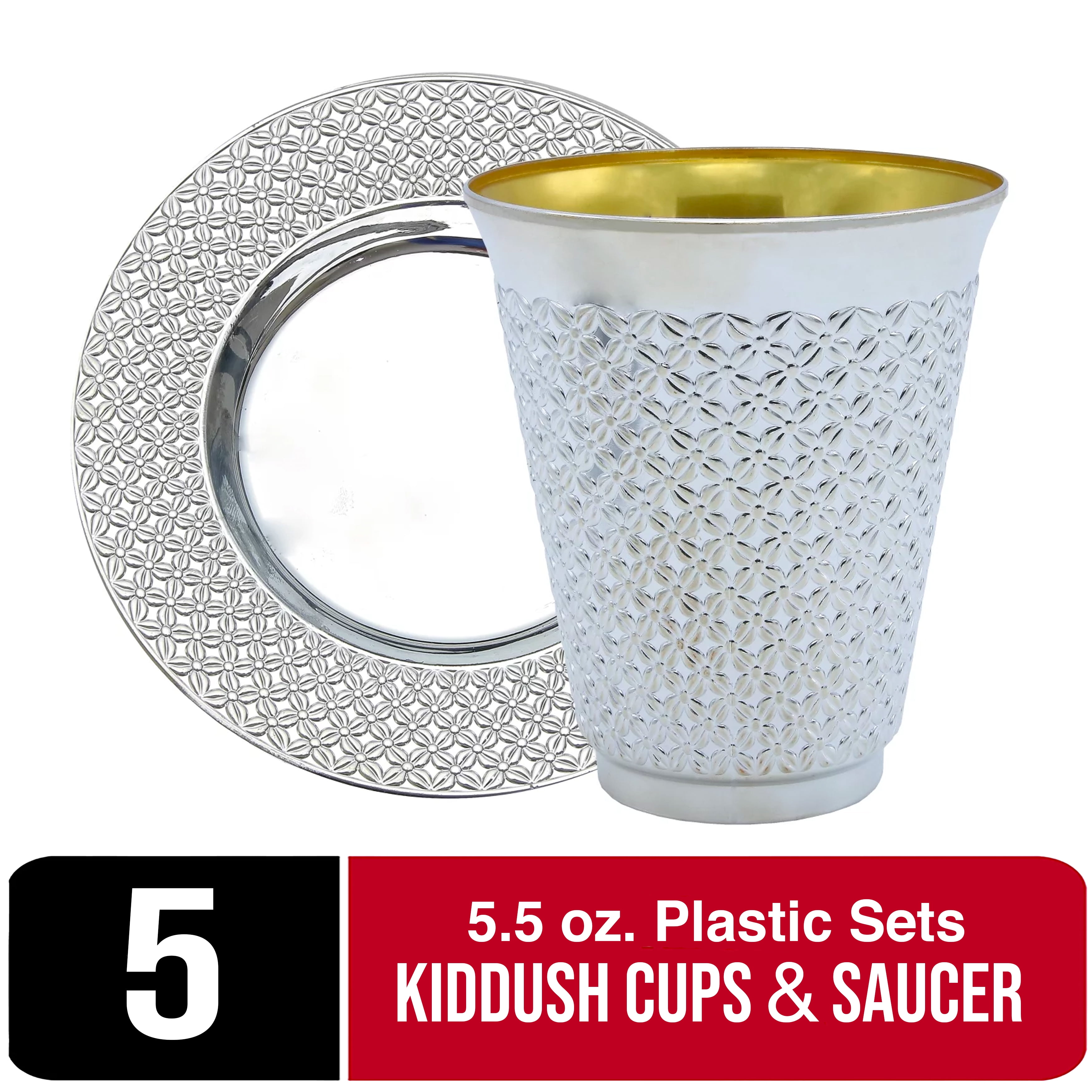 Crown Display Disposable Plastic Kiddush Cups And Saucer Set (5 sets