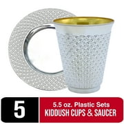 Crown Display Disposable Plastic Kiddush Cups And Saucer Set (5 sets) - Silver