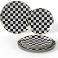 thumbnail image 1 of Crown Display Fancy Black and White Checkered Plastic Plate Set with Gold Rimmed Edge, 80-Count, 1 of 8