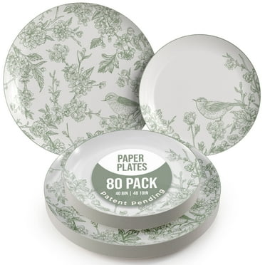 Crown Display Fancy Paper Plates for Party - 80-Piece Disposable, 8" & 10"
