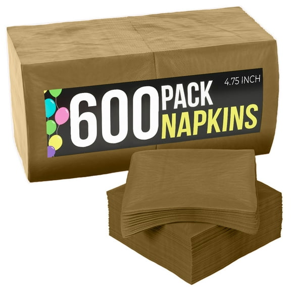 Crown Display Gold Cocktail Napkins: Highly Absorbent Disposable Paper Napkins - 600 Count