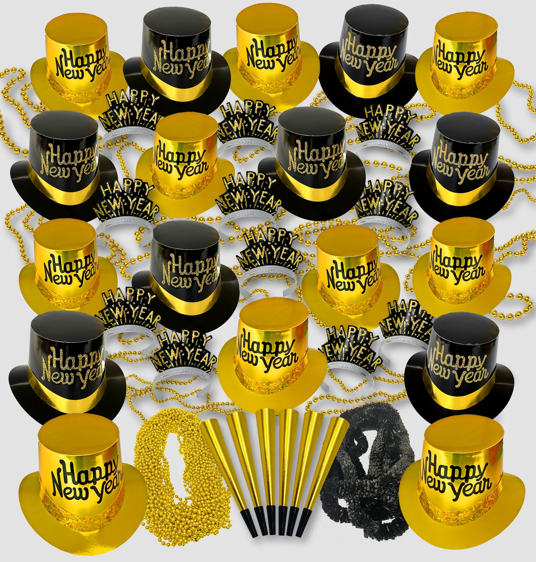 Crown Display Gold Plastic New Years Eve Tiaras, Tiaras, Noise Makers, Bead Necklace, 400 Pcs