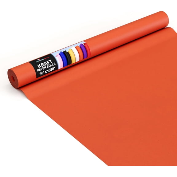 Crown Display Orange Kraft Paper Roll 36" x 1320" (110 ft), Colored Wrapping, Packing & Craft Paper