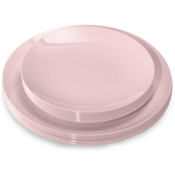 Crown Display Light Pink Fancy Plastic Plates Combo Set - 60 Count