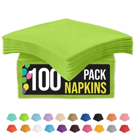 Crown Display Lime Green Cocktail Napkins 100 Count Highly Absorbent Disposable Paper Napkins for Parties & Events
