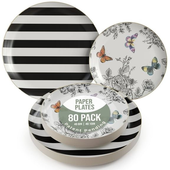 Crown Display Monarch Fancy Paper Plates, 80-Piece Party Set, 8-Inch Small and 10-Inch Large