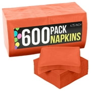 Crown Display Orange Cocktail Napkins: Highly Absorbent Disposable Paper Napkins - 600 Count