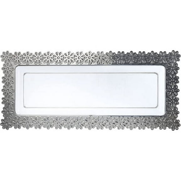 Crown Display Plastic Plates Floral Design, Clear Disposable Trays With Silver Edged Flower (8 in. x 15 in.) - 6 Ct.