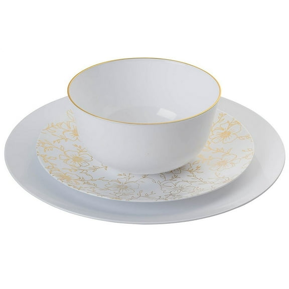 Crown Display Premium Disposable Plastic Dinner Set - Versa White Design, 60 Pack