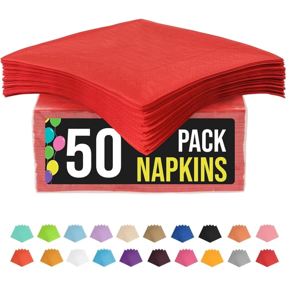 Exquisite, Disposable Paper Napkins, 50 Count, Red 6.75