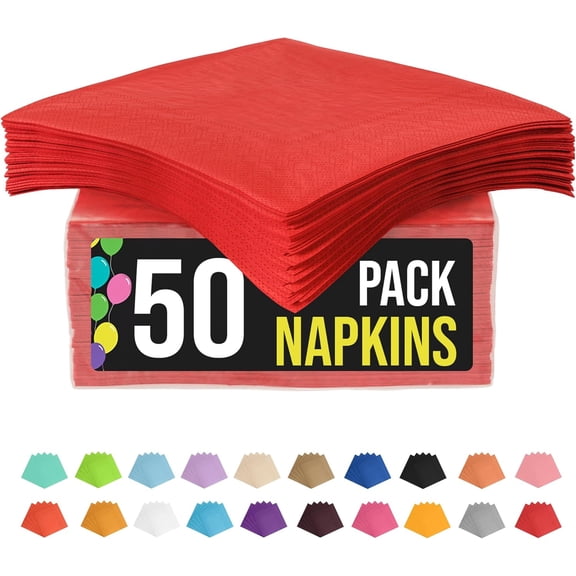 Exquisite Red Luncheon & Dinner Napkins, 50 Count Disposable Paper Napkins, 6.75" x 6.75" Folded