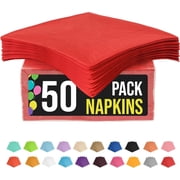 Exquisite Red Luncheon & Dinner Napkins, 50 Count Disposable Paper Napkins, 6.75 x 6.75 Folded