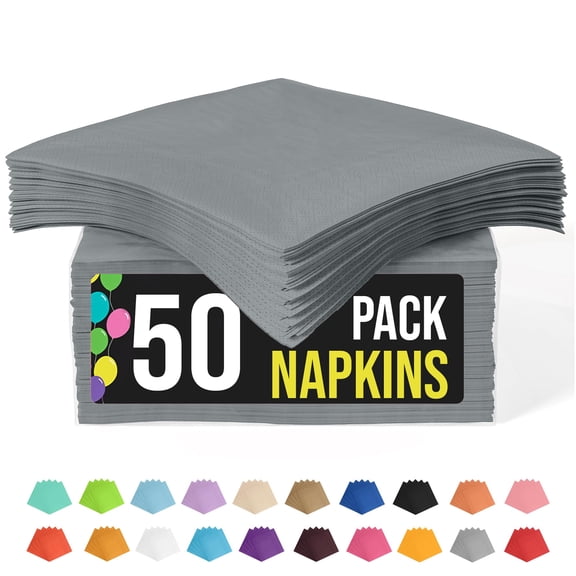 Exquisite Silver Beverage Napkins, 50 Count Disposable Paper Cocktail Napkins, 5" x 5" Folded