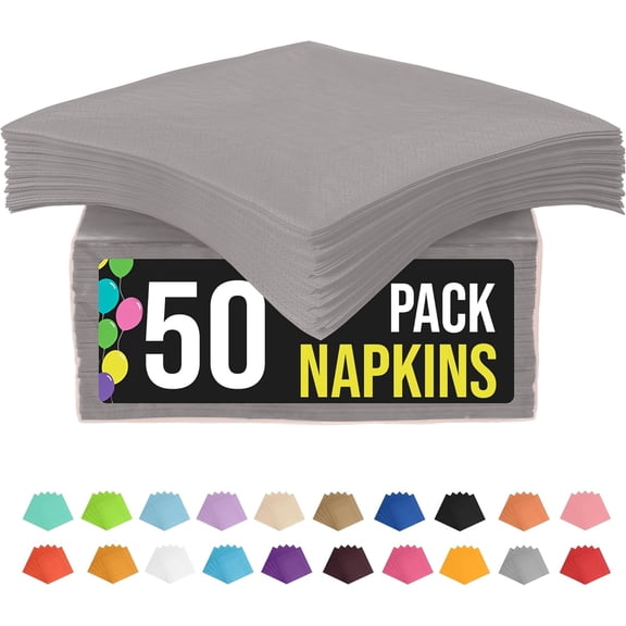 Exquisite Silver Luncheon Napkins, 50 Count Disposable Paper Napkins, 6.75" x 6.75" Folded