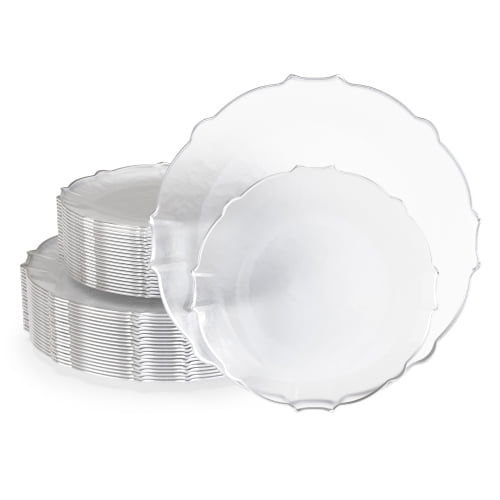 Exquisite Tinted Fancy Disposable Plastic Plates 80-Piece Party Set for 40 - Silver