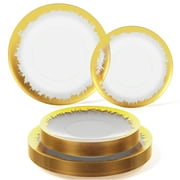 Crown Display Wedding Party Plate Combo Plastic Dinner Plates, 40 Count, 10 Inch Main Course, 8 Inch Salad/Dessert, Gold Scratched Design