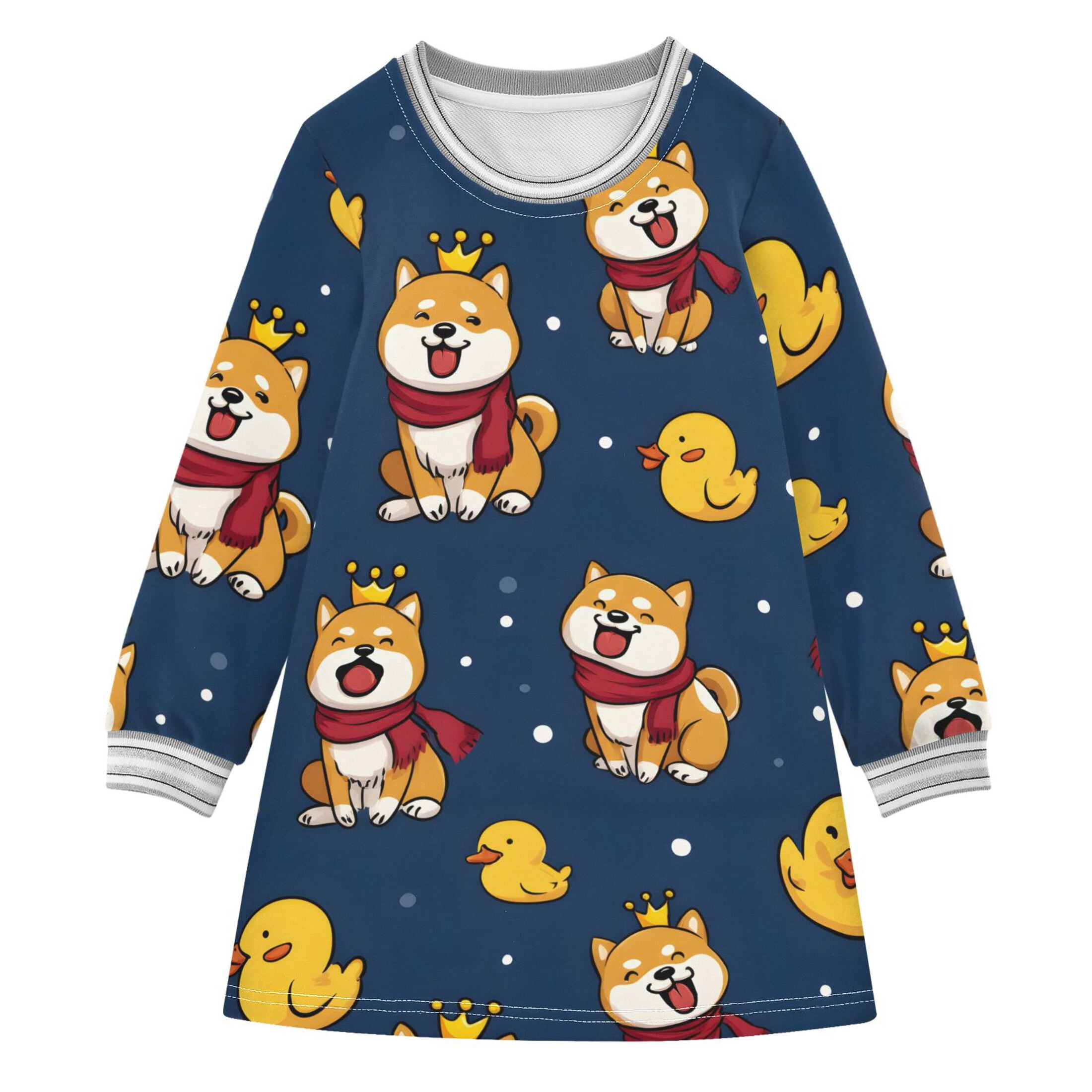 Crown Dog Yellow Duck Pattern Girls'long-sleeved dress Thickened A ...
