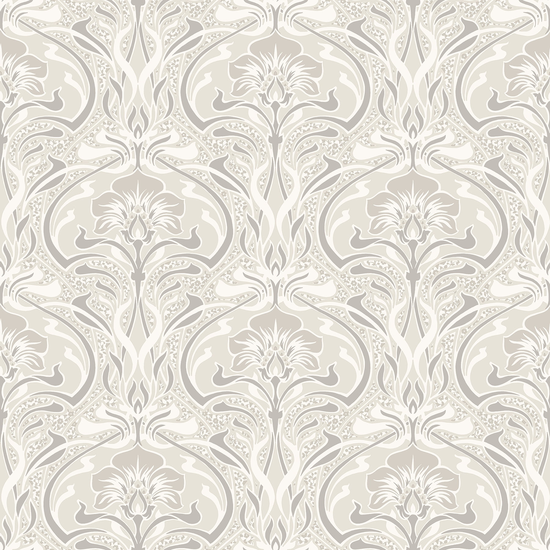 Cream and Beige Art Nouveau Floral Non-pasted Wallpaper