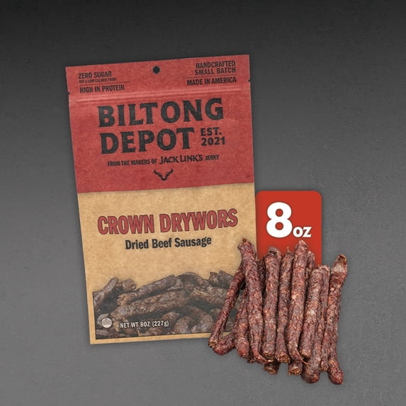 Biltong Depot Crown Drywors (8oz): High Protein Snack, No Sugar, Dried Beef Sausage Sticks