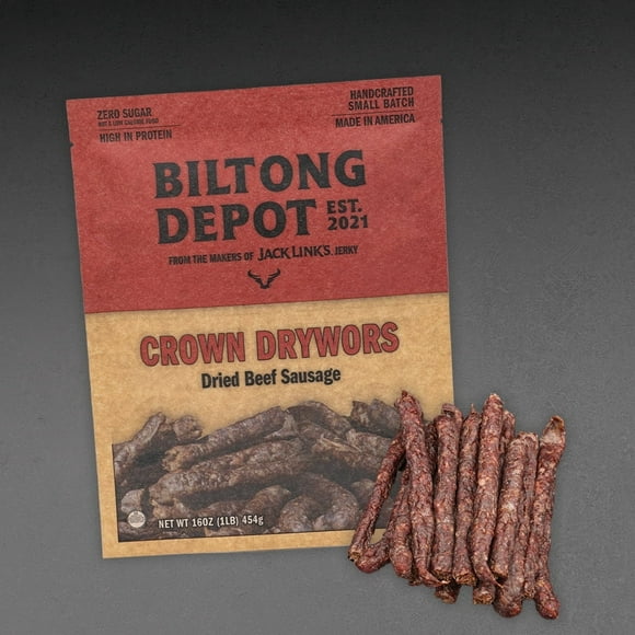 Biltong Depot Crown Drywors (16oz): High Protein Snack, No Sugar, Dried Beef Sausage Sticks