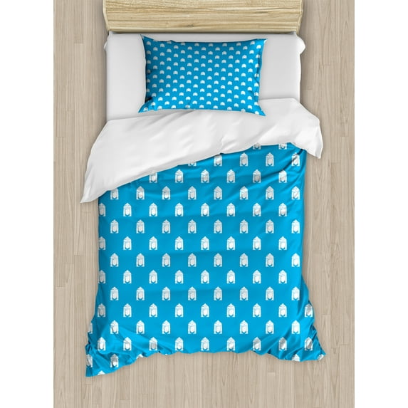 Crown Duvet Cover Set, Diagonally Arranged Cleopatra Head Inspired Motifs Old Historical Symbols, Decorative 2 Piece Bedding Set with 1 Pillow Shams, Twin Size, Sky Blue and White, by Ambesonne