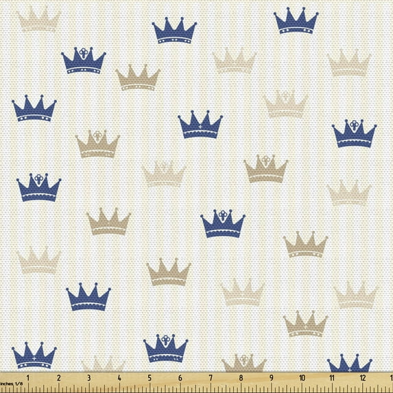 Ambesonne Crown Fabric by the Yard Upholstery, Royalty Coronet Pattern, 3 Yards, Pale Sepia Beige
