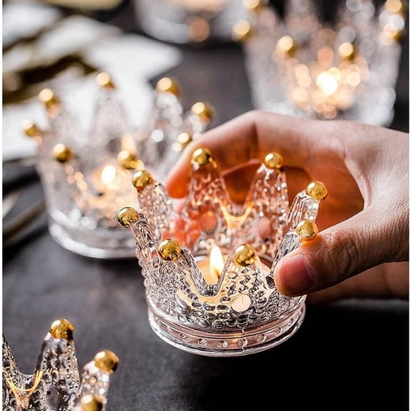 Crown Glass Tealight Candle Holder Set Of 12 Votive Candle Holders For Wedding Party And Home Decor Gold Tips