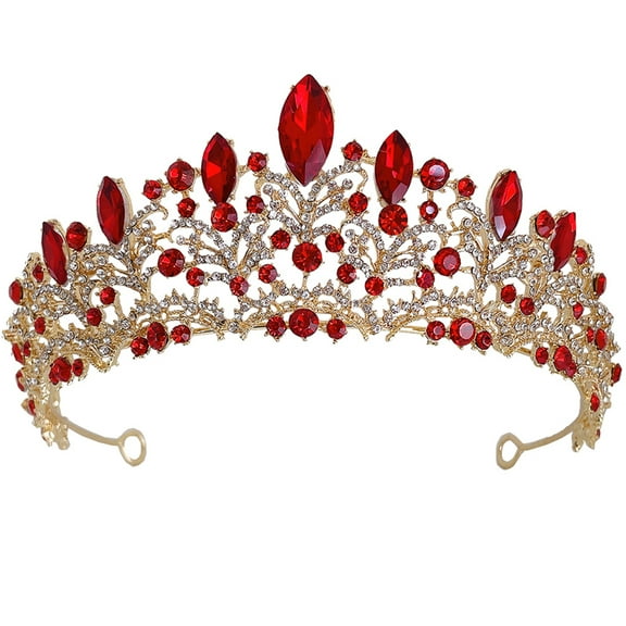 GOOHOCHY Bridal Tiara Rhinestone Crown Red Rhinestone 1Pack
