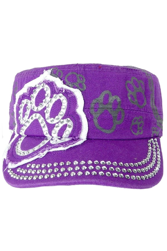Crown Hats Paw Print Rhinestone Bling Adjustable Cadet Cap Dog Mom - Cat Mom Hat One Size Fits Most