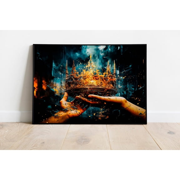 Crown In Hands Symbolic Wall Art Decor Unframed Paper Print