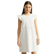 CROWN & IVY Women Cotton Short Sleeve Tiered Dress Sz Petite Small White