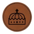 thumbnail image 1 of Crown King Emperor 2.5" Faux Leather Round Engraved Iron-On Patch - Brown, 1 of 6