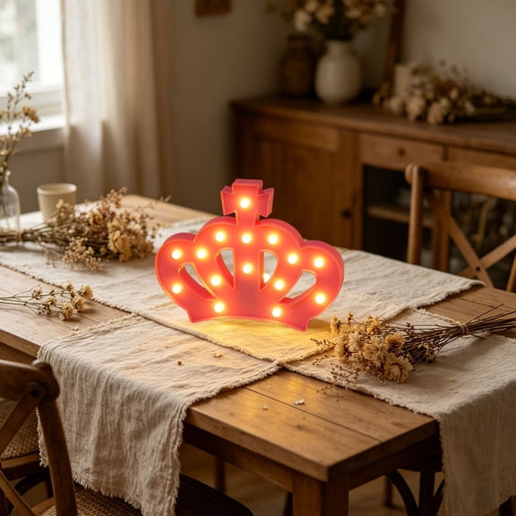 Crown LED Marquee Light, Battery Operated Crown Shaped Decor Lamp for Party & Bedroom