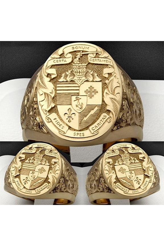 Crown Lion Carving Filled Royal Ring for Men Finger Bands Cool Masculine 14K Yellow Gold Trendy Jewelry