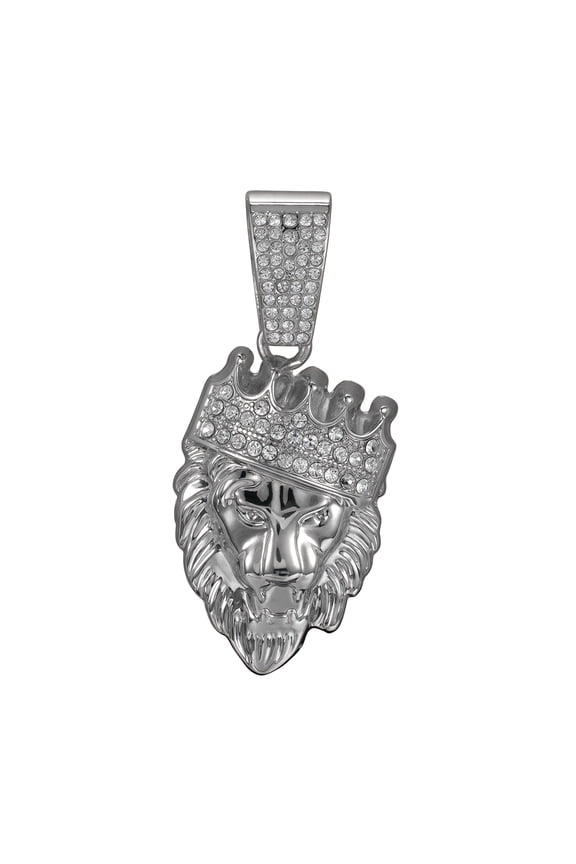 Crown Lion Hip Hop Necklace for Men Hip hop necklace for men Iced Out Lion King Crown Pendant Chain Necklace, Gold Plated Cuban Link, Chain length 23.62 inches Silver