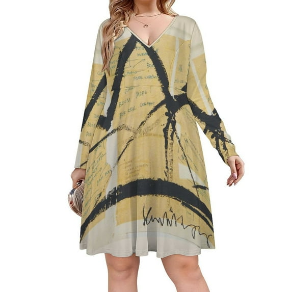Crown Long Sleeve Dresses For Women Vintage Elegant Party Dress Oversized V-neck Dress S-8XL