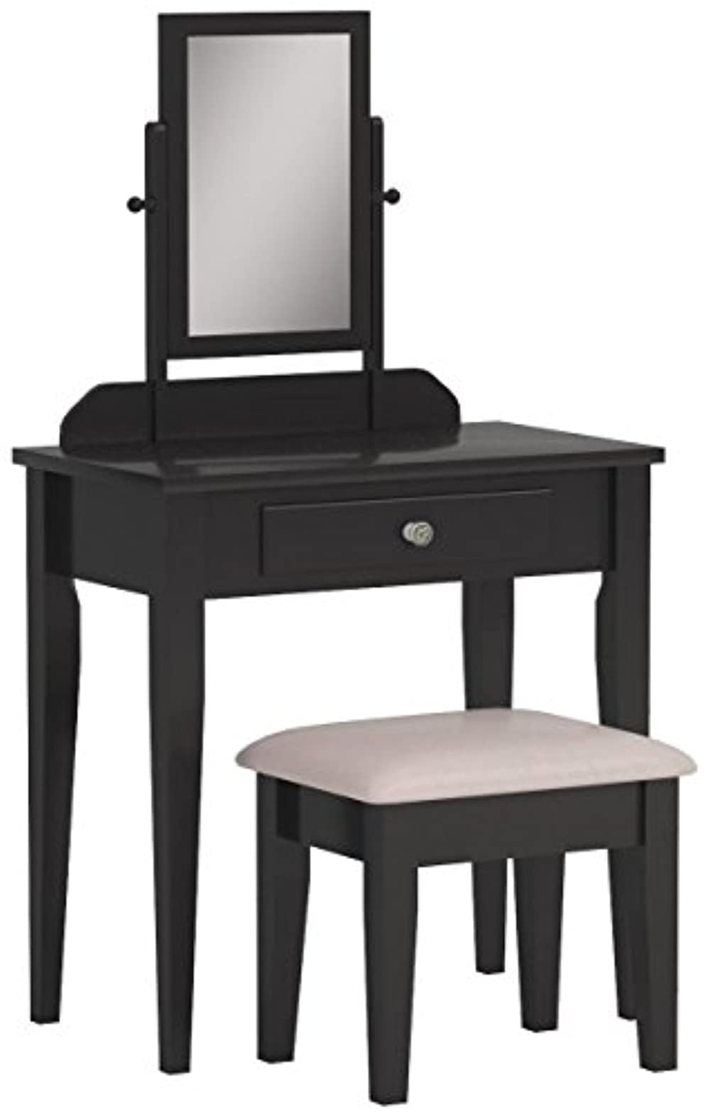 Espresso Vanity Table with Beige Upholstered Stool
