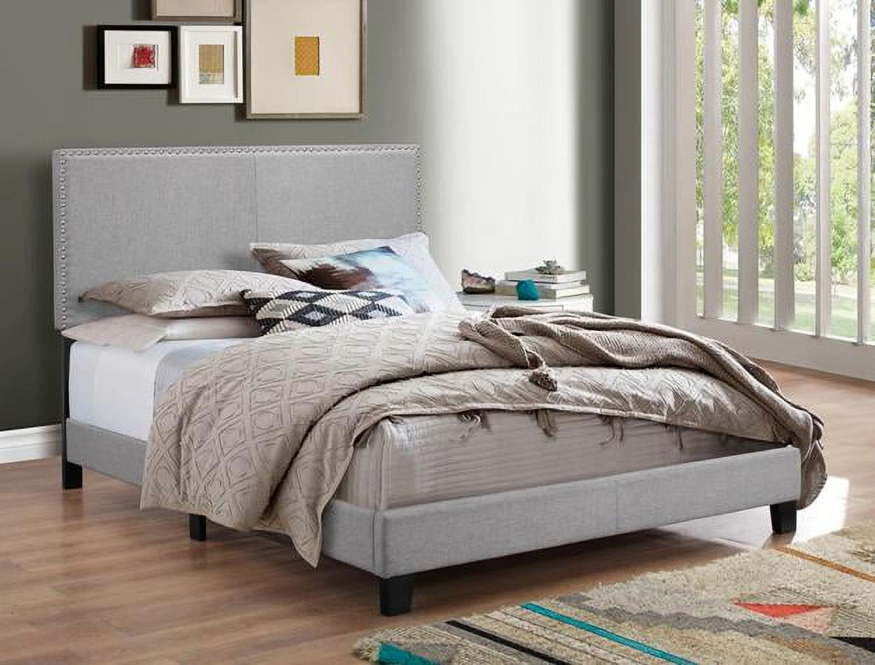 Crown Mark Erin Gray Upholstered Bed with Nail Head Trim, King