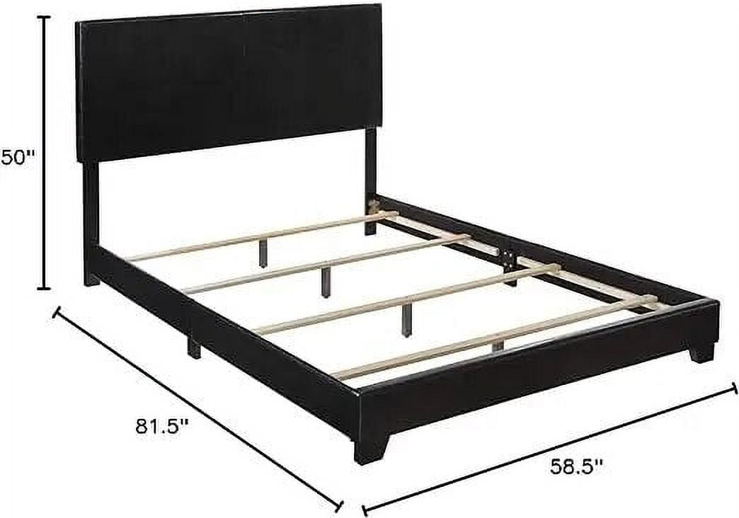 Transitional Full/Double Black Faux Leather Platform Bed with Upholstered Headboard