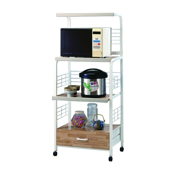 Crown Mark Microwave Kitchen Cart with Casters, White