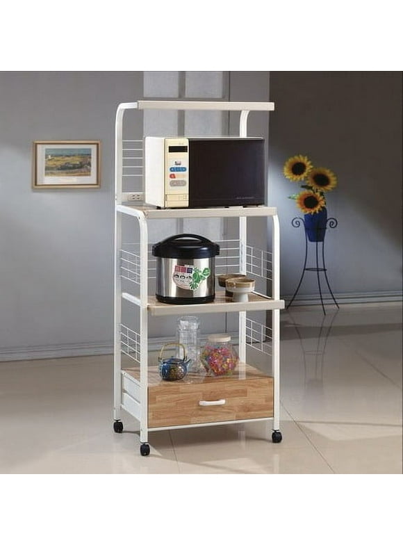 Crown Mark Microwave Kitchen Cart with Casters, White