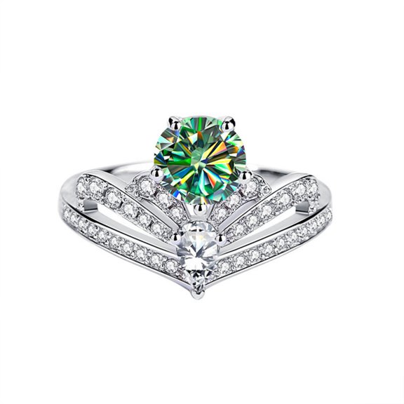 Crown Moissanite Wedding Bands for Women 1ct D Color VVS1 Diamond Rings Green/Red/Pink Moissanite Engagement Rings with Certificate