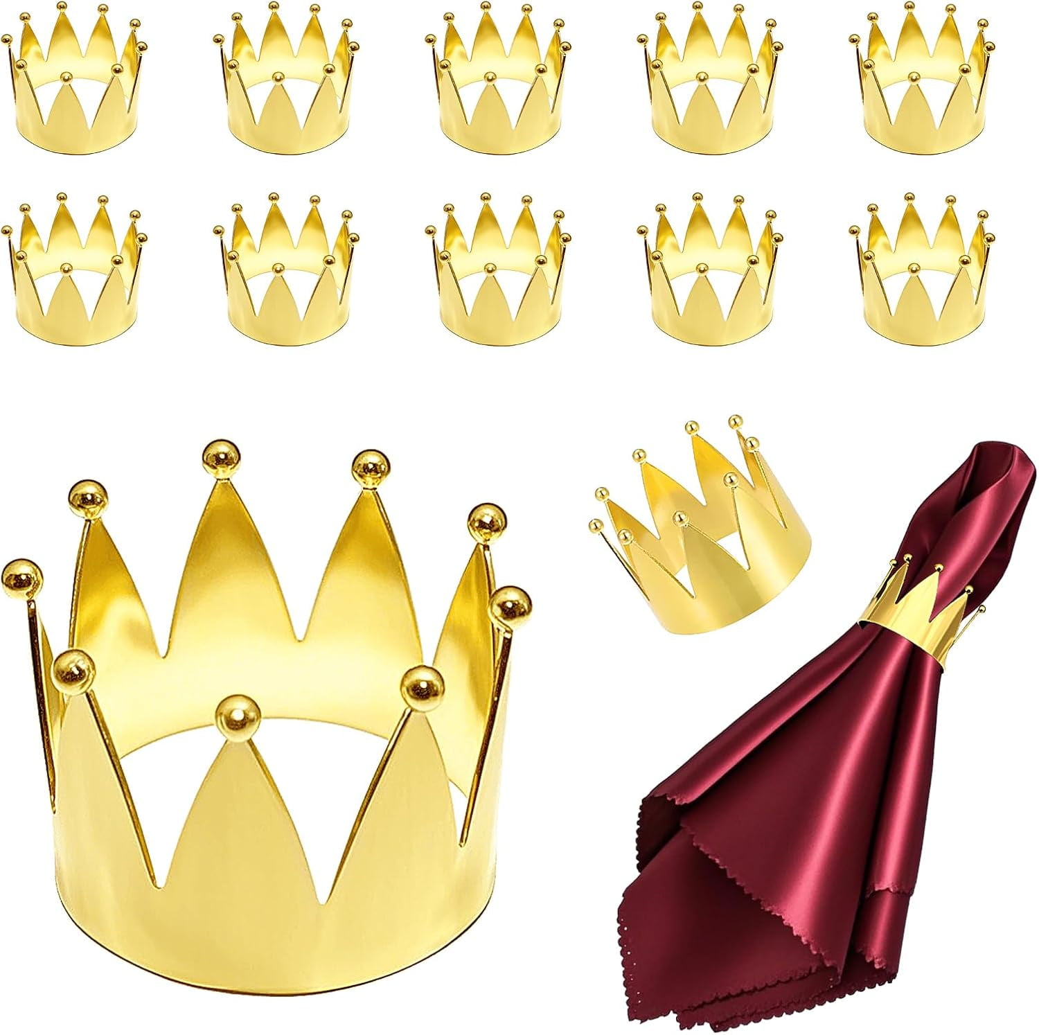 Crown Napkin Rings Set of 12 Western Royal Regal Wedding Napkin Holder Golden Metal Polished Round Napkin Buckles for Baby Shower Birthday Garden Party Family Reunion Restaurant Dinner Table