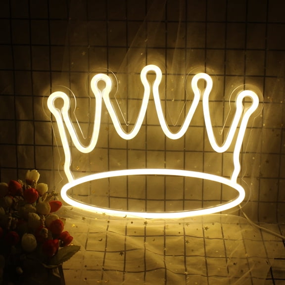 Crown Neon Sign for Wall Decor, USB Power Led Neon Lights for Bedroom Birthday Wedding Party Decoration Neon Sign for Selfie Point to Enhence the Background - 14x11 Inch - Warm White