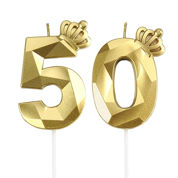 Crown Number 50 Birthday Cake Candle, Gold, for 50th Birthday and Wedding Anniversary Celebration