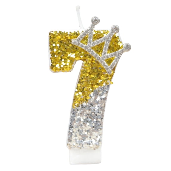 Crown Number 7 Birthday Candle Brilliant Glitter Cake Topper for Anniversary Celebrations Milestone Events and Party Themes, Gold