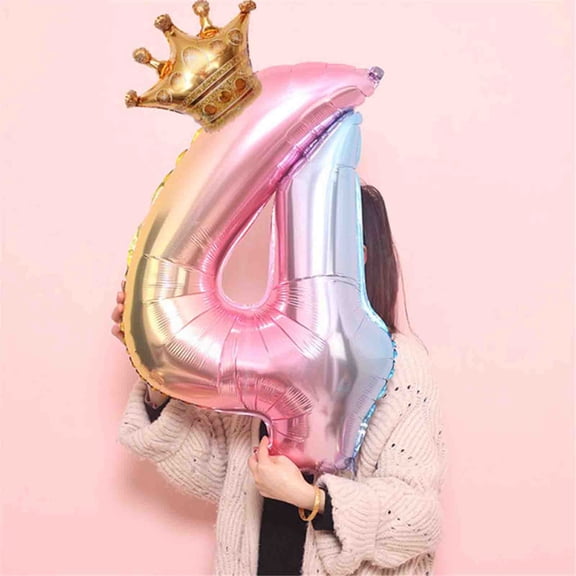 Crown Number Foil Balloons Number Ballon Happy Birthday Party Decoration 32 Inch Multicolour