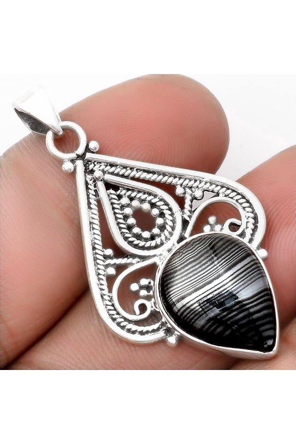 Crown Of Silver Psilomelane - Black Malachite 925 Silver Pendant Jewelry P-1541 SDP107269